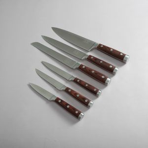 Set de cuchillos profesionales mango madera con tabla y soporte