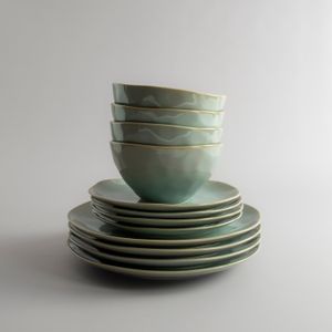 Set de vajilla 12 piezas porcelana Green Stone Ariane